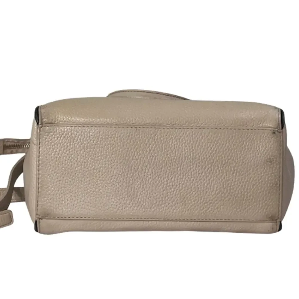 Kate Spade NY Beige Pebbled Leather Double Handle Zip Shoulder Bag Tassel